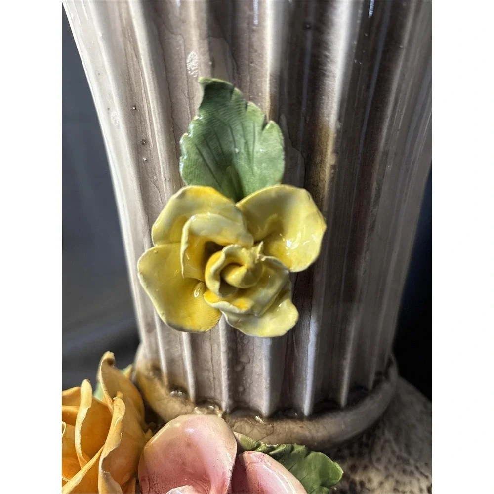 Large Vintage Capodimonte Style Porcelain Rose Vase Made In Italy 14in Tall 4lb